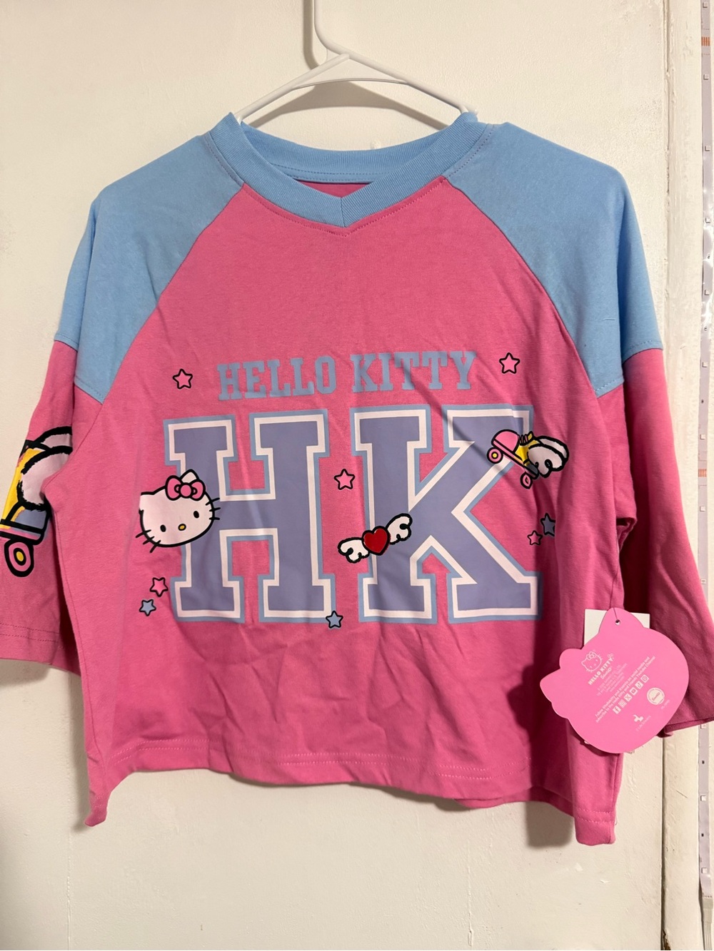 Hello Kitty Pink & Light Blue Raglan HK Graphic Tee